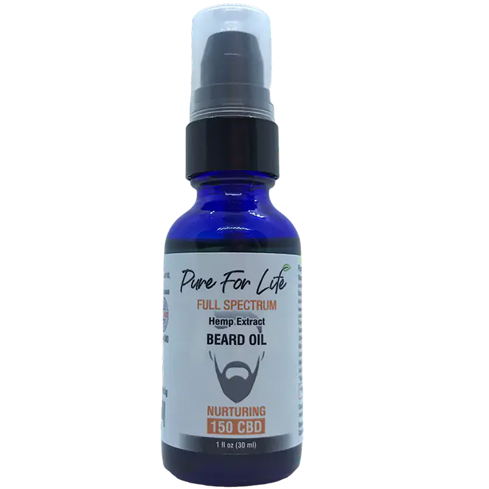 Опаковка многофункционално олио за брада съдържащо 100% безопасно и качествено конопено масло за меки и хидратирани косми на брадата